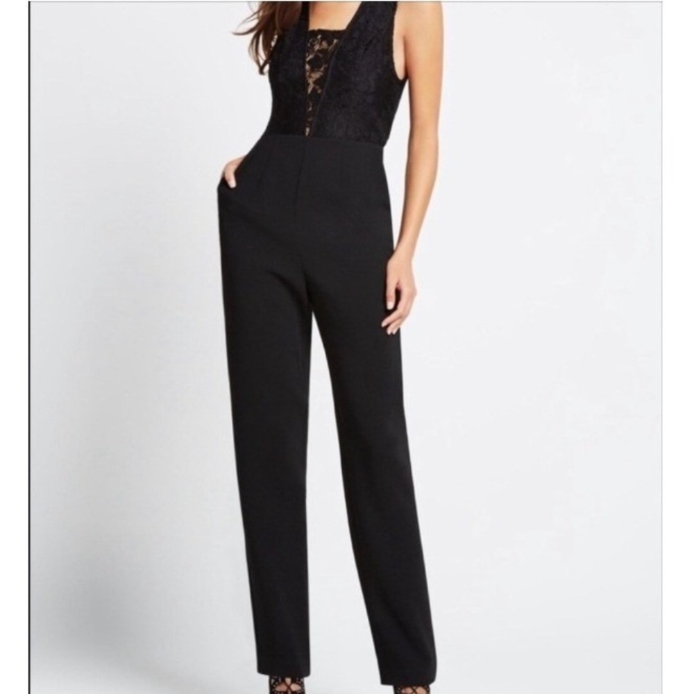 BCBGeneration Lace Bodice Open Back Jumpsuit Womens 2 Black Whimsigoth Chic NWT